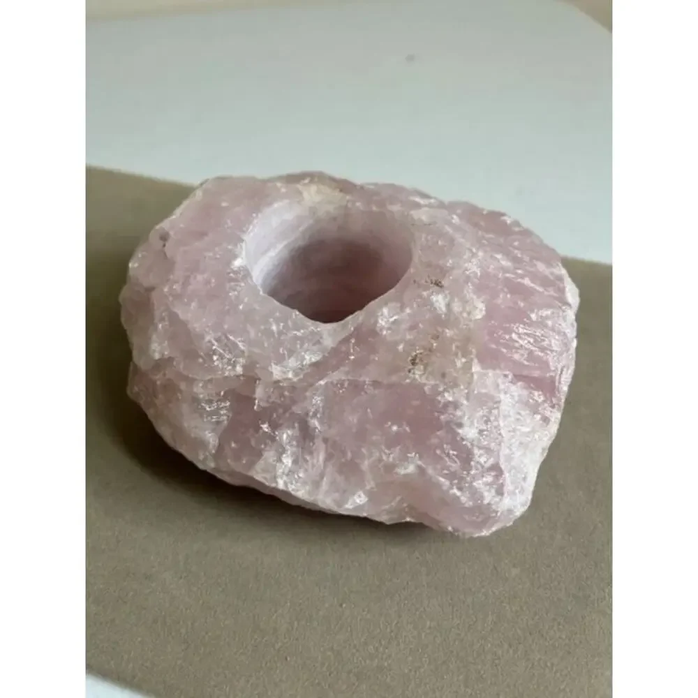 Large Natural Rose Quartz Crystal Candle Holder Tea Light Holder Made in Brazil